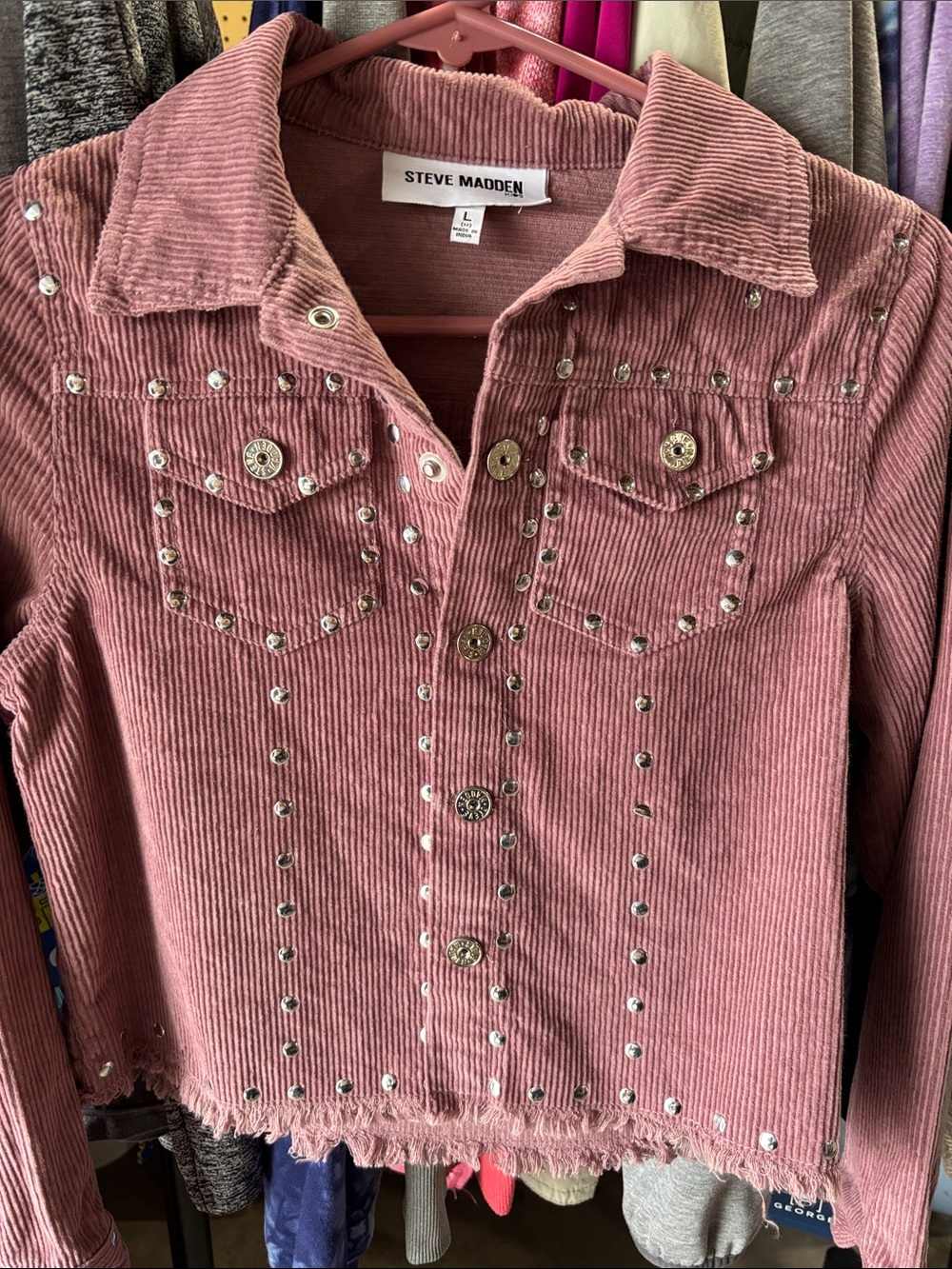 Steve Madden Rose Pink Studded Corduroy Jacket